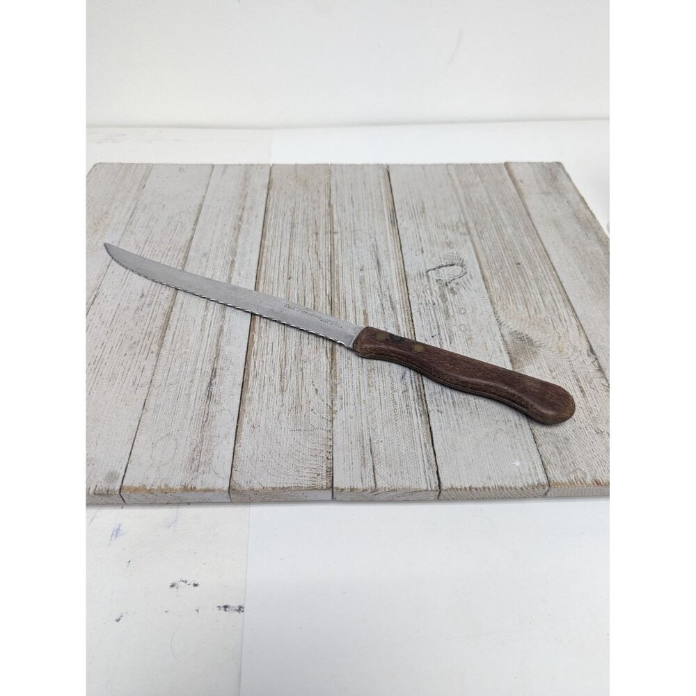 Ekco Vanadium Carving Slicing Stainless Knife Wood Handle 8" Blade 12 3/4" Total